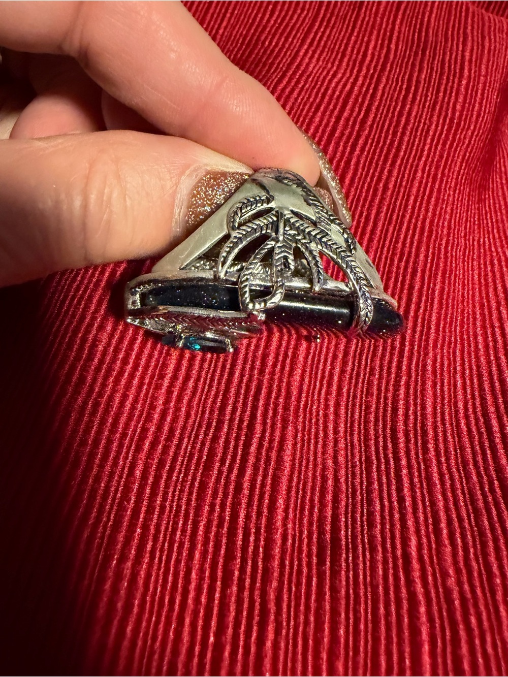 Park Lane Blue Goldstone Statement Ring Size 8 Silver Tone - Picture 4 of 4
